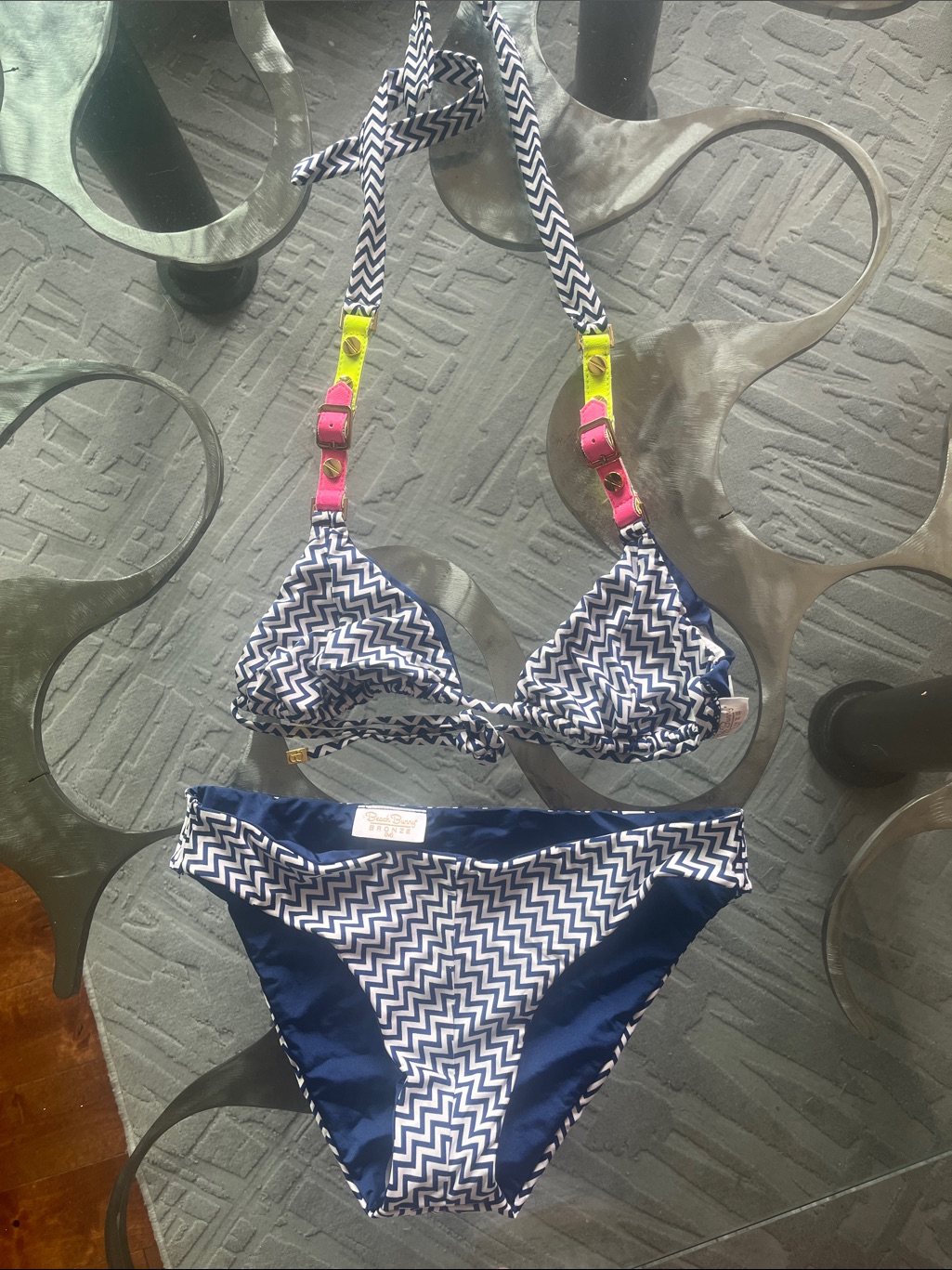 Beach Bunny Nwot Navy Chevron Two-Piece Swim Set With Neon Accent Medium!